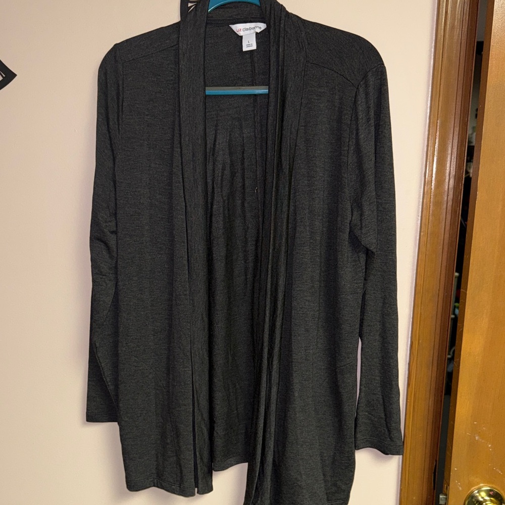 Liz Claiborne Charcoal Open Front Cardigan